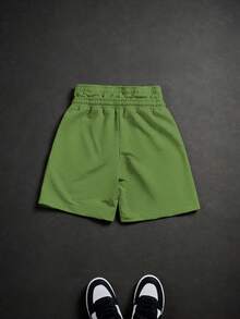 PAVTROS Quần short nam kiểu dáng thường ngày với thiết kế cạp đôi và họa tiết chữ in, đa năng cho trang phục hàng ngày. - màu xanh lá - Xem 5