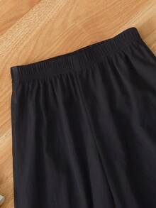 SHEIN Elladie kids 2件套女童时尚波点短袖上衣搭配纯色弹力腰直筒裤套装，夏季 - 杏色 - 查看 4