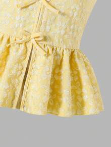 SHEIN Bộ 2 món cho bé gái, kiểu dáng thường ngày, chất liệu vải jacquard màu vàng, có nơ trang trí, gồm áo không tay và quần ống rộng cạp chun, dáng rộng thoải mái, phù hợp cho mùa thu, xuân, hè, mặc hàng ngày, đi làm, dã ngoại, đi học, dạo phố, dự tiệc, chụp ảnh. - Màu vàng - Xem 8
