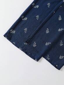 Lacomfia 女士圆领长袖宽松阔腿印花两件套，舒适百搭，大码 - 藍色 - 查看 6