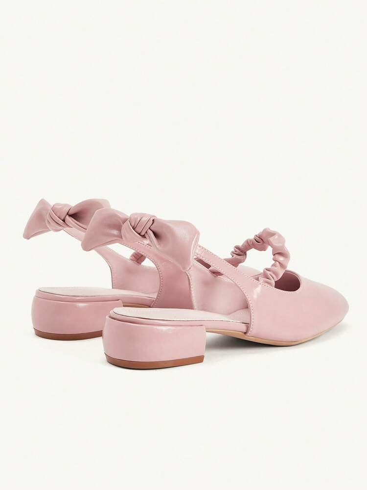 CUCCOO CHICEST Women's Shoes Round Toe Pink Matte PU Rear Bow Decoration Slingback Elegant Wear Date Shoes Afternoon Tea Wear Flat Shoes