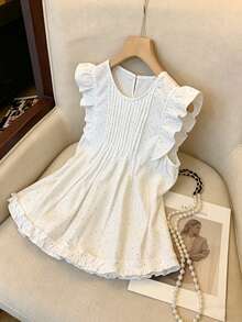 SHEIN Franclia Áo kiểu nữ chấm bi tay bèo, áo cổ tròn xếp ly phía trước với viền bèo nhún, áo không tay dáng rộng mùa hè thích hợp mặc hàng ngày và công sở. - Nhiều màu - Xem 4