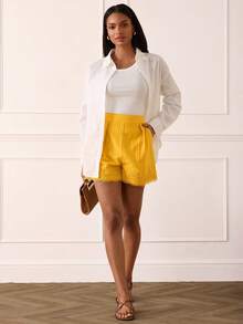 Lilora Quần short cotton nữ kiểu dáng thanh lịch mới, thời trang cao cấp, đa năng, phù hợp cho đi làm, dạo phố hàng ngày, tụ họp, hẹn hò, tiệc tùng, thư giãn, dã ngoại, kỳ nghỉ, du lịch mùa hè. - Màu vàng - Xem 6
