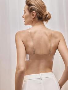 Bralution 1pc Women's Sexy Lace Wireless Front Closure Plunge Push Up Backless Bra - White - View 7