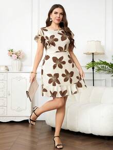 Reflora Plus Size Women Floral Print Ruffle Hem Fashion Dress - Multicolor - View 5