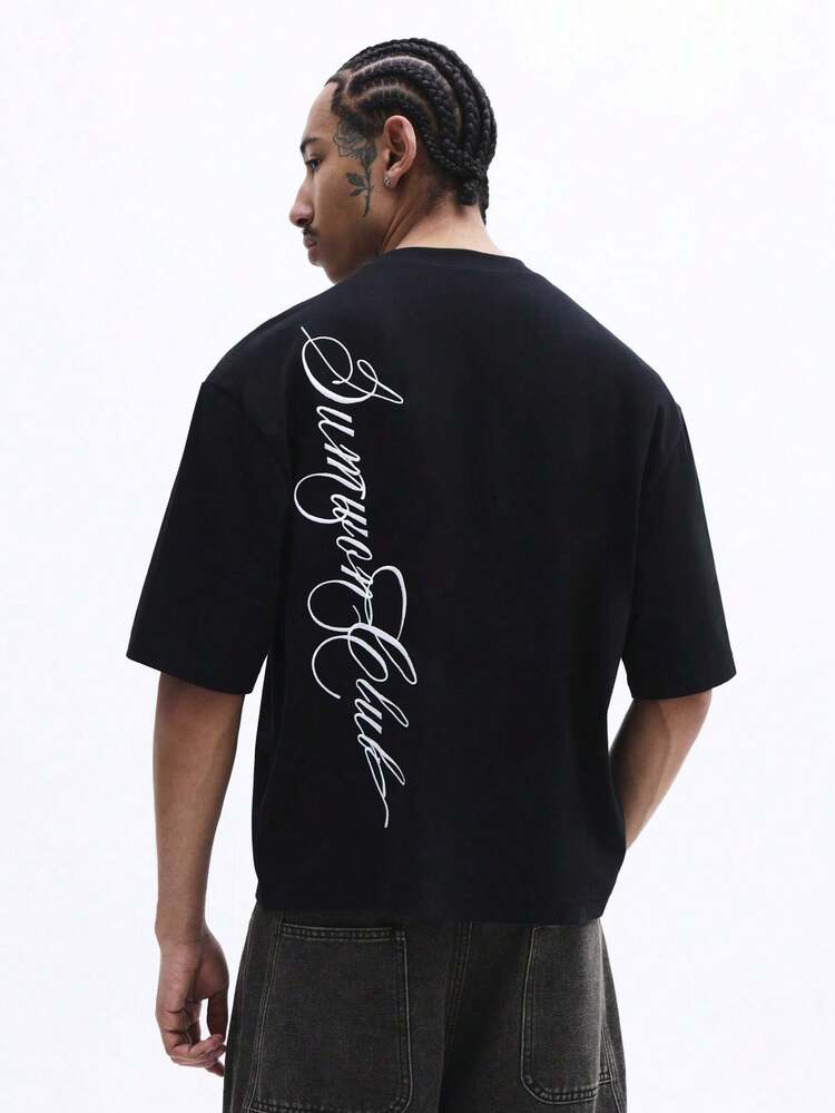 スクリプトプリントのオーバーサイズグラフィックTシャツ