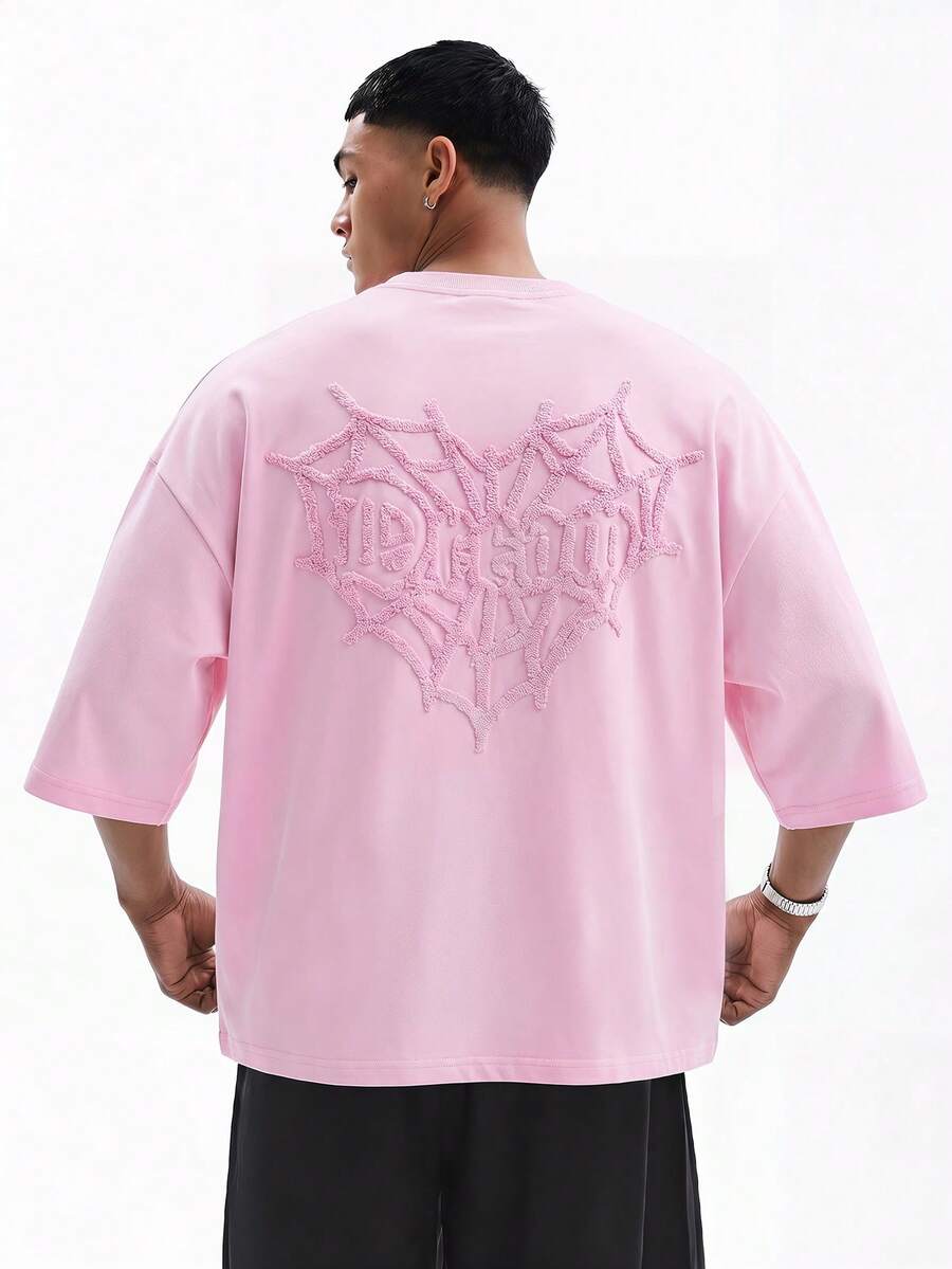 SWAVVY Men's Pink Embroidered Short Sleeve T-Shirt - Pink - View 1