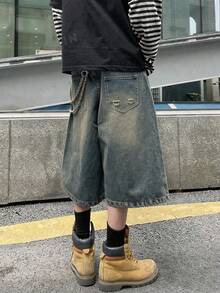PAVTROS 男士宽松口袋休闲牛仔短裤 - 藍色 - 查看 2