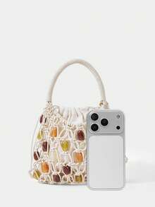 SHECARRY Ladies' Handbag, White, Fashionable, Elegant, Vacation, Party - Beige - View 3