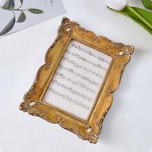 Cirelle 1 pieza, Marco de foto decorativo rectangular con grabado estilo barroco dorado, hecho de resina con estilo europeo retro para almacenamiento y exhibición de fotos en interiores, realzando la atmósfera de la corte francesa, adecuado para marcos decorativos en dormitorios, salas de estar, vestíbulos, salas de estudio, mesas de boda, etc., para ocasiones de regalo como bodas, fiestas de inauguración de la casa, etc., como marco de foto artístico, marco para tarjeta de asiento de boda y como accesorio de fondo para fotografía. - 1PC - Ver 12