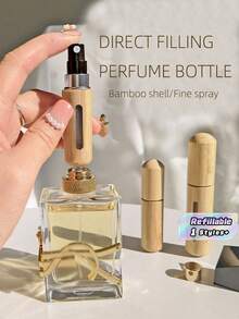 1pc 5ml + 1pc 8ml Perfume Atomizer Bottle Set, High-End Bamboo Shell Bottom Refillable Spray Bottle, Empty Travel Size Perfume Container With Leak-Proof Design, Portable Small Empty Bottle For Fragrance, Mini Perfume, Spray Bottle For Hair - Khaki - View 1