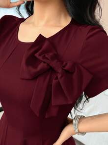 Modelyn Đầm trơn màu trơn thanh lịch dành cho nữ, điểm nhấn là nơ trang trí, thích hợp cho mùa hè. - Màu Đỏ Sâu - Xem 6