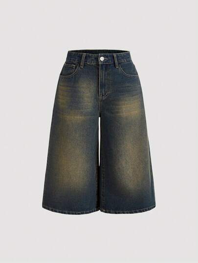 K-Vae Quần jeans ống rộng dáng suông thoải mái, phối màu tương phản, cỡ lớn, có túi.