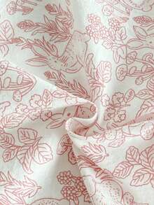 Young Girl' White Pink Line Rabbit Floral Pattern Ruffle Collar Short Sleeve Pants Casual Cute Comfortable 2 Pieces Pajama Set Sleep Summer - Red - View 8