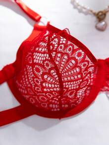 Seduluxe 2 piezas Conjunto de lencería naranja con aros, brillante y juvenil - Rojo - Ver 8