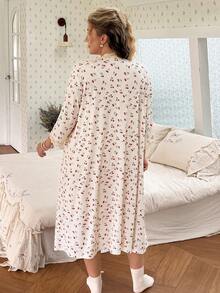 CottageSlumber Plus Size Women's Romantic Ditsy Floral Lace Patchwork Camisole & Robe 2-Piece Sleepwear Set - Apricot - View 3