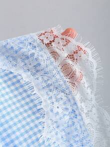 Sweetra Falda de encaje con parches, nueva llegada primavera/verano 2026, de moda y elegante, adecuada para atuendos diarios y de oficina - Azul - Ver 5