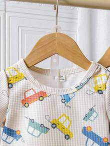 SHEIN Playful Pals 6pcs/Set Newborn Baby Boy Basic Round Neck Elastic Waist Cute Animal Print & Striped Short Sleeve T-Shirt And Shorts Set, Summer - Blue - View 7