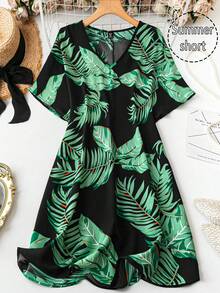 SHEIN LUNE Plus Size Casual Vacation Floral Print Dress - Multicolor - View 1