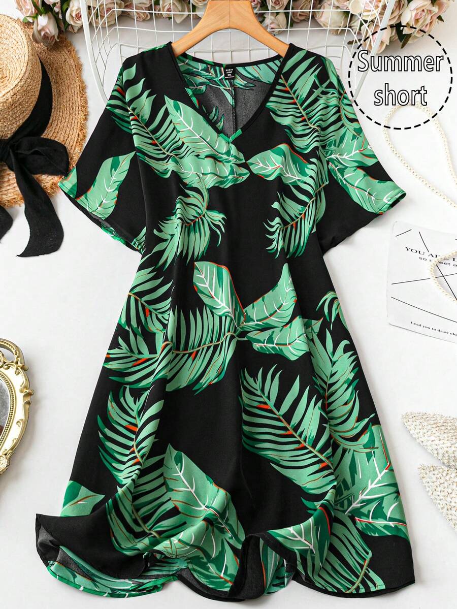 SHEIN LUNE Plus Size Casual Vacation Floral Print Dress - Multicolor - View 1