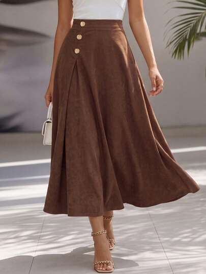 Editum Women's Vintage Textured A-Line Skirt, Versatile For Commuting And Daily Wear