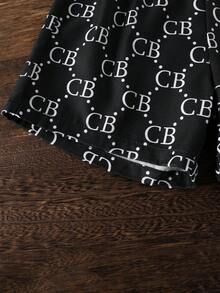 SHEIN Bộ 2 món áo và quần short in chữ CB dành cho bé trai, phong cách thường ngày. - Đen và trắng - Xem 6