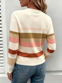 EMERY ROSE Camiseta de manga larga para mujer, parte superior estampada con rayas maduras, diseño de patrón clásico, vestimenta casual y versátil para exteriores, otoño - Multicolor - Ver 2