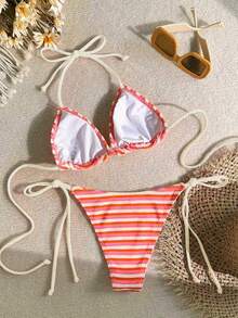 Swim Mod Women's Summer Beach Striped Halter Tie Sexy Bikini Swimwear Set - Multicolor - View 2