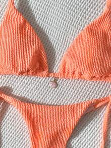 Swim Mod Women's Jacquard Fabric Halter Neck Metal Decor Sexy Bikini Set - Orange - View 6