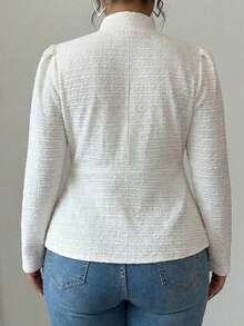Elenzga Plus Size Women Solid Color Casual Versatile Commuting Long Sleeve Thin Blazer - White - View 2