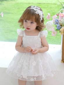 SHEIN Glamorique Kids Baby Girl Flower Bridesmaid Dress, Wedding, Flower Girl ,Elegant,Birthday Party,Lace Dress,Baby Girl Summer Dress ,Birthday Photo Clothing,Birthday Party, White Flower Girl Dresses Baby Girl Dresses For Party Baby Princess Dress Birthday Dress For Girls Baby Dress Wedding - White - View 11