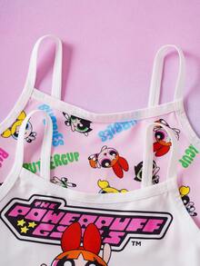 THE POWERPUFF GIRLS X SHEIN 两套少女卡通印花吊带背心和短裤内衣套装 - 粉色 - 查看 3