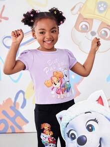 SHEIN | PAW Patrol 女童可爱时尚百搭圆领短袖T恤 - 紫色 - 查看 3