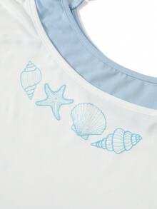Lacomfia Femmes grande taille Bretelles réglables 2 en 1 Camisole imprimée coquillage Décontracté - Blanc - Voir 4