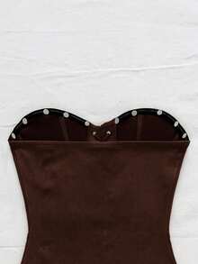 SHEIN Tall CURVE CURVE Plus Size Women's Tall Girls Solid Color Corset Bandeau Top,Brown,Summer,Western 70's,Night Out Club, High-Waisted Elegant Vest For Party - Brown - View 6