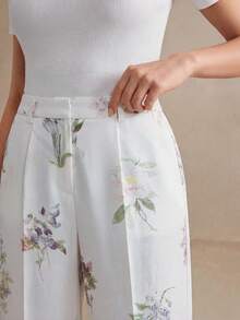 Anewsta Quiet Luxury 女士新款休闲度假及都市通勤百搭不对称印花高腰宽松长裤 - 白色 - 查看 3