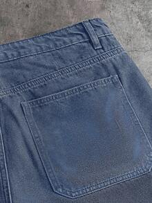 AXEPEAK Quần short denim nam đã qua xử lý, đính đá lấp lánh, kiểu dáng thời trang dài đến đầu gối. - Màu xanh lam - Xem 4