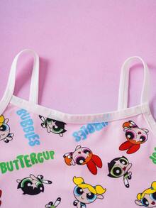 THE POWERPUFF GIRLS X SHEIN 两套少女卡通印花吊带背心和短裤内衣套装 - 粉色 - 查看 5