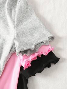 SHEIN 3件套女童夏季柔软针织短袖休闲连衣裙，黑色、粉色、灰色可选，适合日常穿着、外出、度假、露营、拍照、亲子装等多种场合。 - 彩色 - 查看 5