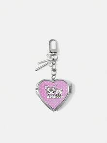 HELLO KITTY AND FRIENDS | SHEIN 1PC Mini Compact Mirror Keychain - Sweet Foldable Mirror For Backpacks And Purses - Purple heart - View 2