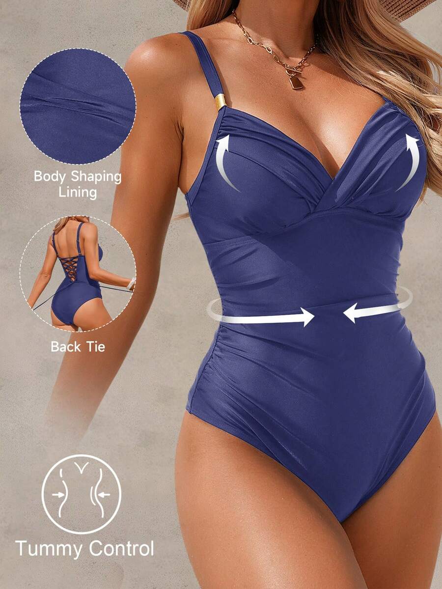 Shapewave Bộ đồ bơi liền thân có đệm mút, ôm sát bụng, kiểu dáng thanh lịch, dành cho nữ, phong cách nghỉ dưỡng mùa xuân/hè 26SS, màu đen. - Nhiều màu - Xem 1