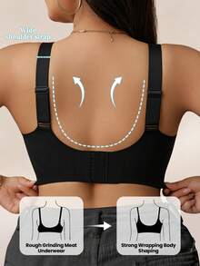 SHEIN 2pcs/Set Plus Size Seamless Jelly Stripe Soft Support Wireless Bra, Gather & Lift Bust, Reduce Side Bulge - Black - View 2