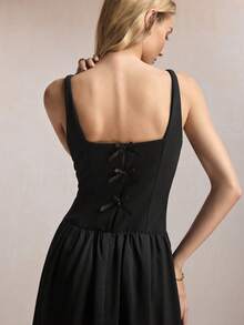 BizChic Sleeveless Long Dress, Vintage French Elegant Vacation Style, Slouchy Luxury Minimalist, Suitable For Vacation, Halloween, Back To School, Party, Birthday, Wedding Guest, Church, Special Occasions, Slimming, Elegant, Sexy, Versatile, Summer, Autumn, Commute, Daily Office, Outing, Beach, Gathering, Social, Holiday, Shopping, Afternoon Tea, Travel - Black - View 8