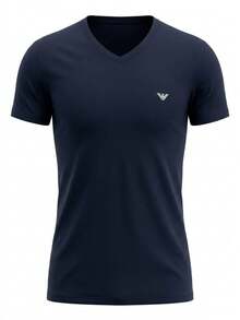 Armani 2 Pack Men's V Neck T-Shirts Black - Navy Blue/Navy Blue White Logo - View 5