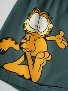 GARFIELD | SHEIN 男婴条纹卡通印花短袖上衣和短裤休闲家居服套装 - 杏色 - 查看 7