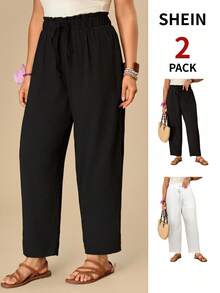 Travachic 2 piezas Pantalones casuales de unicolor talla grande, moda simple para uso diario - Multicolor - Ver 9