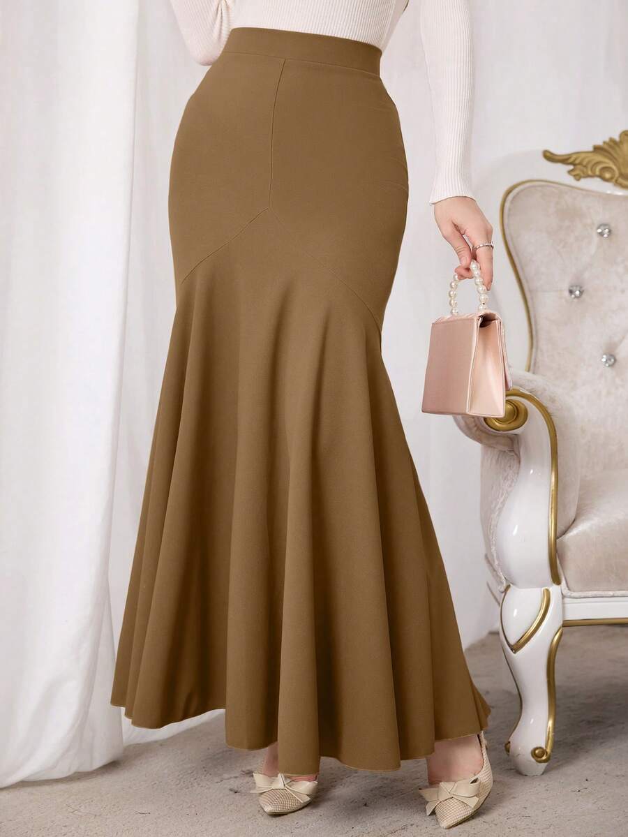 Modelyn Women's Solid Color Casual Versatile Date/Travel A-Line Skirt - Brown - View 1