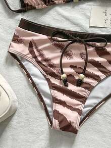 Swim Chiccia Bộ bikini nữ buộc dây cổ yếm, họa tiết hoa, đính hạt cườm, có dây rút. - Nhiều màu - Xem 7