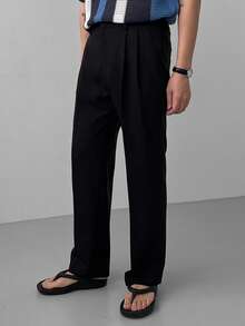 DAZY Black Straight Solid Color Commuter Pants For Men - Black - View 4