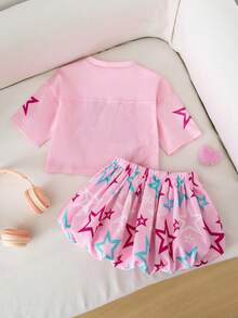 Emery Rose Kids Bộ 2 món gồm áo thun cổ chữ V dáng rộng và quần short xếp ly, họa tiết dễ thương dành cho bé gái. - Nhiều màu - Xem 6